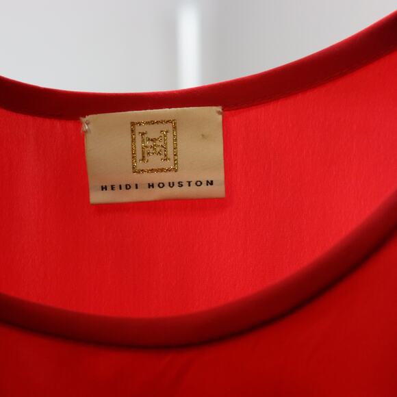 Heidi Houston Red & Pink Caftan Tunic | One Size Flowy Drape Blouse Made in USA - Picture 3 of 4